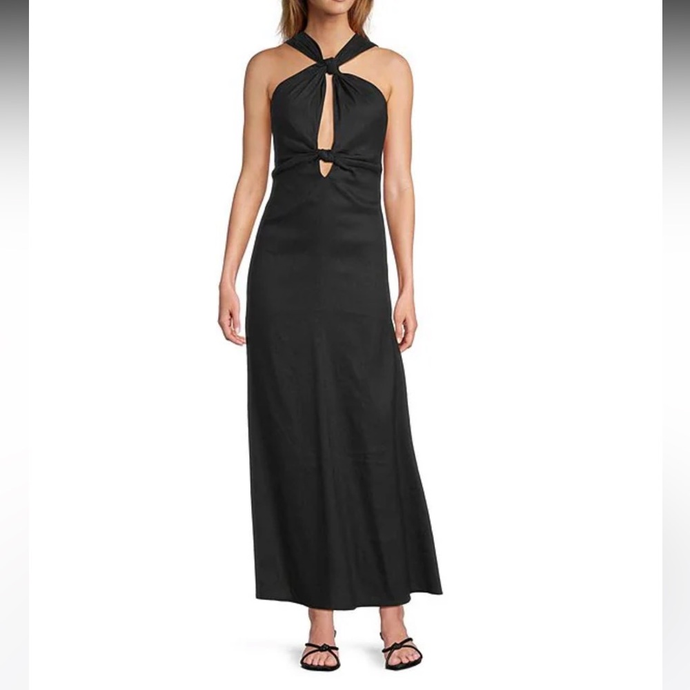 NWT Antonio Melani Bronwyn Linen Blend Halter Neck Sleeveless A-Line Maxi Dress